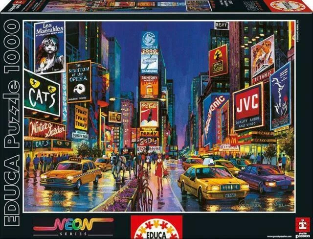 TIMES SQUARE NEW YORK 1000 STÜCK NEON-PUZZLE großes Spielzeug Spiel Erwachsene Familie