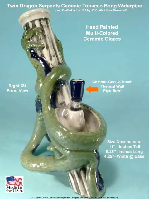 Twin Dragon Serpents Ceramic Glass Tobacco Bong Rumph Water Pipe #1841 Made USA