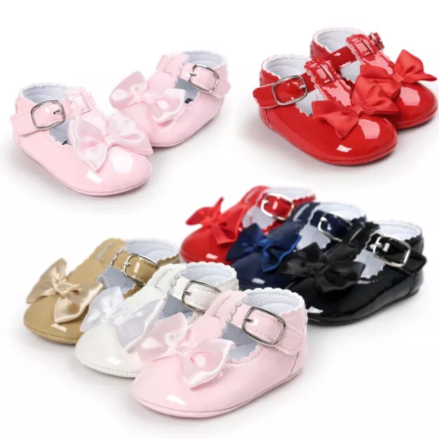 Newborn Baby Girl Bling Crib Pram Shoes Bow Soft Prewalker Shoes Anti-slip 0-18M