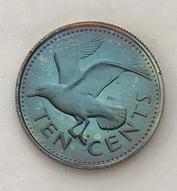 1973 Barbados Ten Cents Gem Unc Striking Intense Multi Color Toned Bu (Mr)