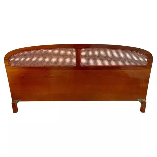 Mid-Century Modern Teak and Cane Design Queen Headboard
