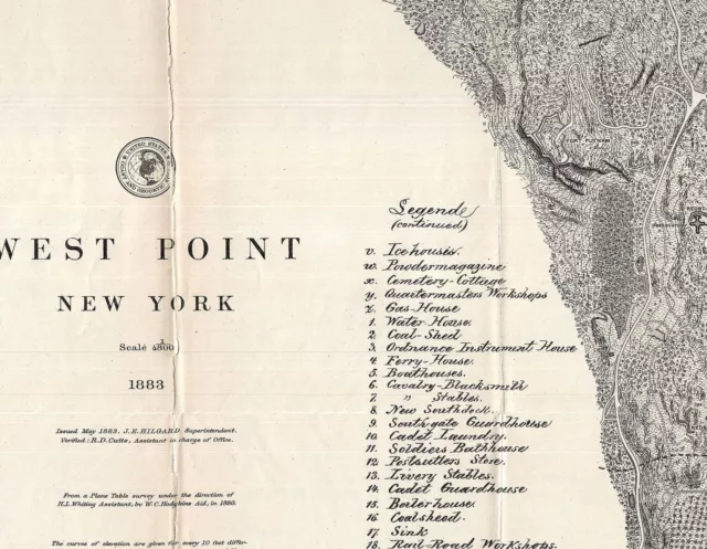 1883 U.S. Coast Survey Chart Map West Point Military Academy NY Coastal Wall Art 2