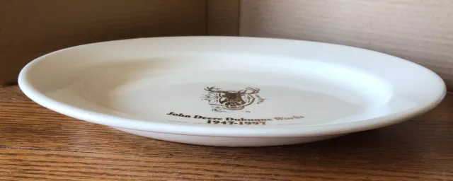 John Deere Serving Platter Plate Dubuque Works 50th Stoneware Ivory Gold Buck US 2