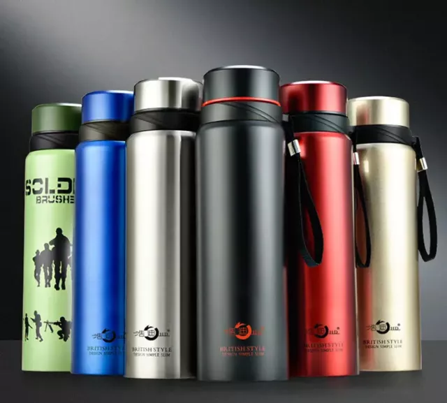 Hot/Cold Water Bottle Double Wall Thermal Flask Stainless Steel Thermos 0.6-1.6L
