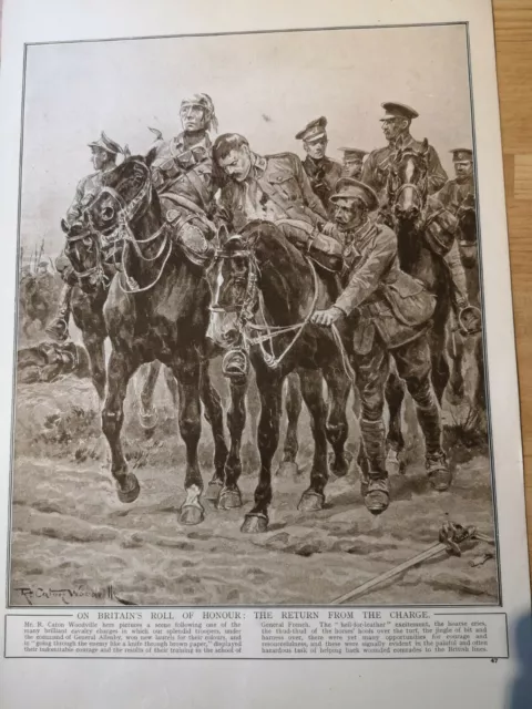 British troops wounded return from the charge - WWI ANTIQUE PRINT