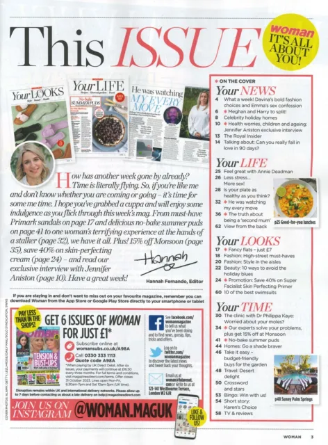 Woman Magazine, Prince Harry, Meghan Markle, Kate Middleton, J. Aniston, 17.7.23 2
