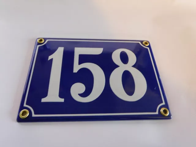 Antique French Blue  Genuine Enamel Porcelain House Door Number Sign / Plate 158