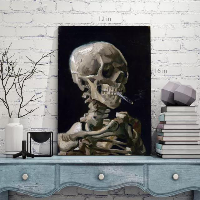 Skeleton with a Burning Cigarette van Gogh smoking Canvas Wall Art Ready To Hang 3