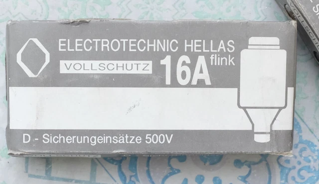 10x Electrotechnic Hellas Fusible bouteille 16A 500V. Lot de 10 2