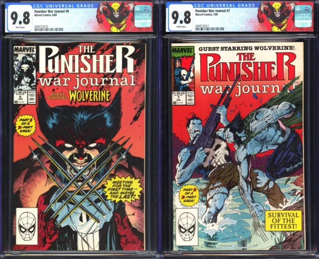 Punisher War Journal #6 & 7 CGC 9.8 NM/MT 1st Vs. Wolverine! Custom Labels 1989