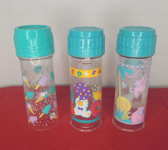 3 Vintage Playtex Evenflo Drop In Nurser Baby Bottles Teal Printed