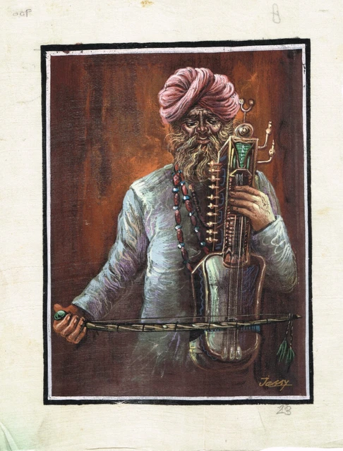 Main Ancien Indien Peinture De Musicien Jouer Musique Vintage Art Sur Soie Tissu