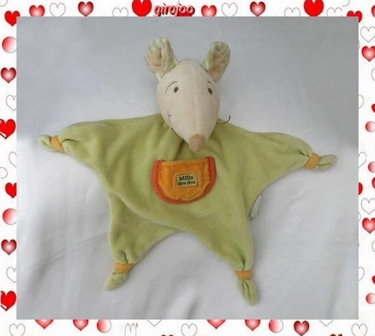 Doudou Peluche Plat Souris Milie Vert Orange Doudou Et Compagnie