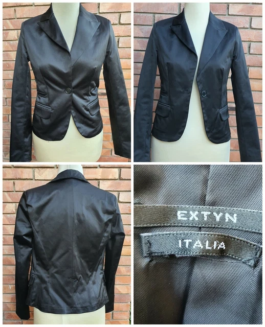 Giacchetta Tailleur donna EXTYN Italia nero S giacca misto cotone VINTAGE