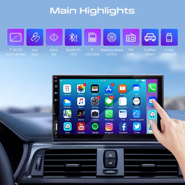 7"Car Apple Carplay Radio Android Auto Double Touch Screen Stereo Bluetooth 2Din