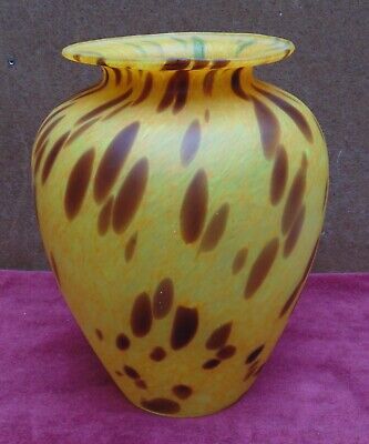 magnifique ANCIEN tres grand vase en pate de verre style MULLER décors léopard