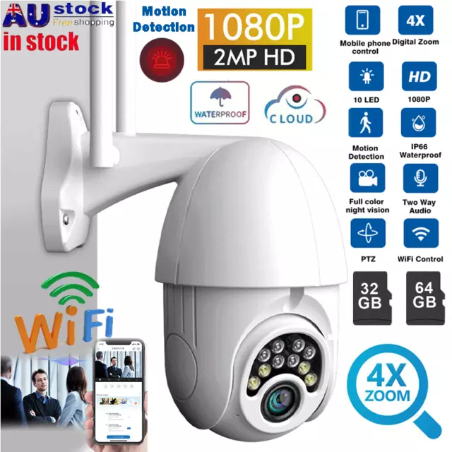 4X Zoom IP Security Camera Waterproof WiFi Wireless 1080P Outdoor PTZ AU Plug