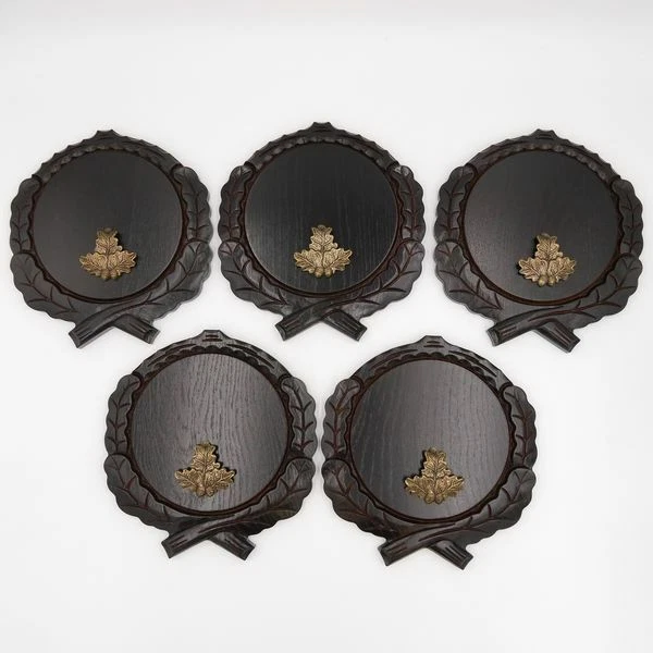 5 Pieza Keilerschilder Tallado Oscuro Af 17,5 CM Con 5 X Hoja de Roble