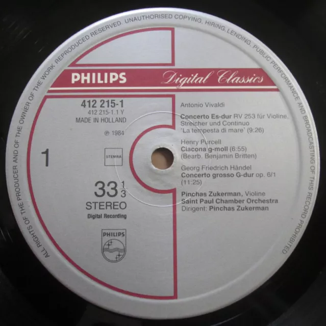 Philips 412 215-1 Pinchas Zukerman Pachelbel Canon & Gigue TOP Digital LP 3