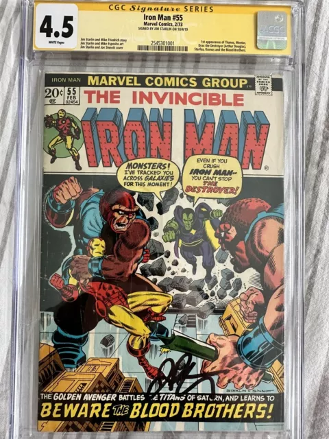 The Invincible Iron Man 55 CGC 4.5 Signature Series! Jim Starlin! 1st App Thanos