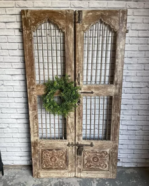 Antique Teak Doors, Farmhouse, Metal, Carved Wood