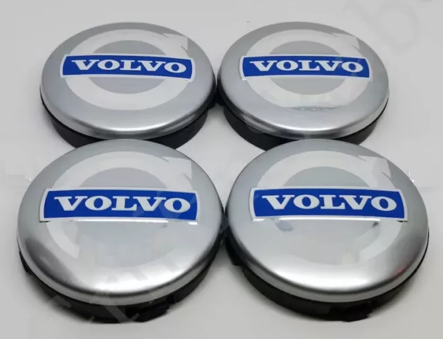 4x Volvo Alloy Wheel Hub Centre Cap Set of 4 Center Caps Silver / Blue 64mm