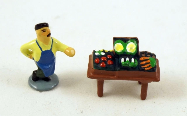 J Carlton by Gault French Miniature 2 Pc Set Produce Vendor Veggie Cart Figurine