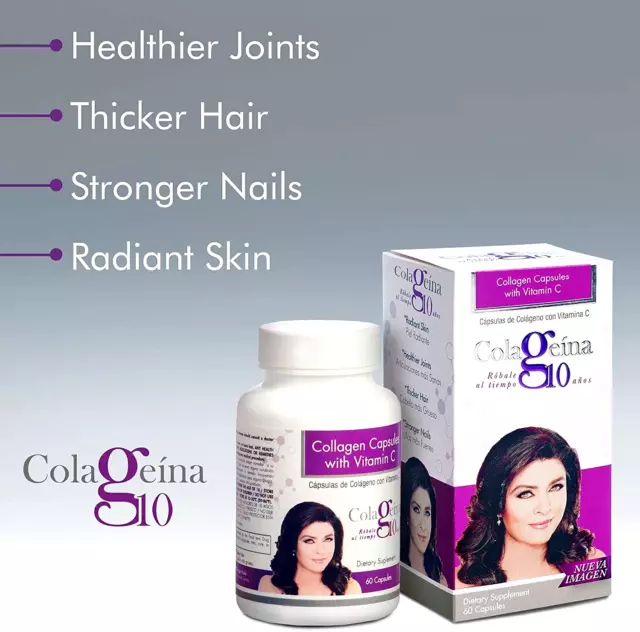 Colageina 10 Collagen Capsules with Vitamin C - 60 Capsules Anti-aging Colageno