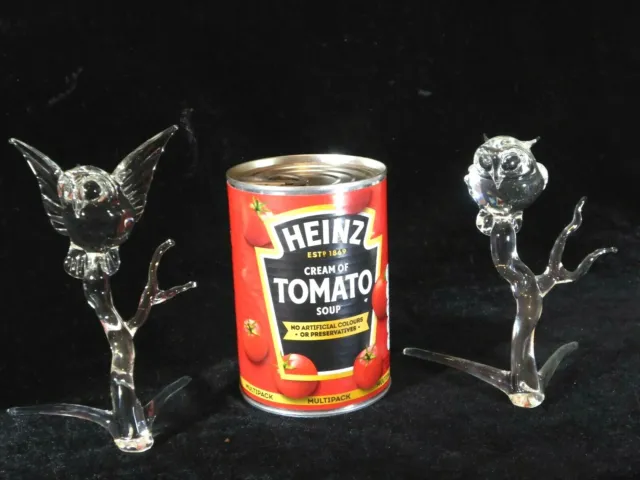 A Graceful Pair Of Vintage Lamp Work Glass Owl Figurines