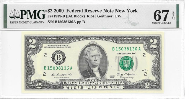 2009 New York $2 FRN (BA Block) PMG 67 EPQ Superb Gem Uncirculated