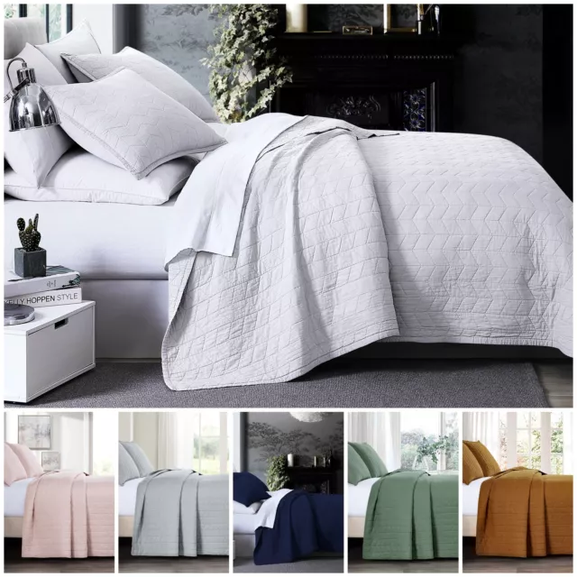 Chezmoi Collection Madrid 3-Piece Herringbone Stitch Pre-Washed Cotton Quilt Set