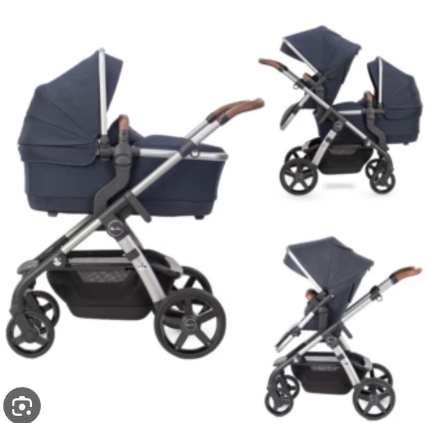 Silver Cross Wave Travel System/Pram in Blue with 2 Silvercross Car Seats