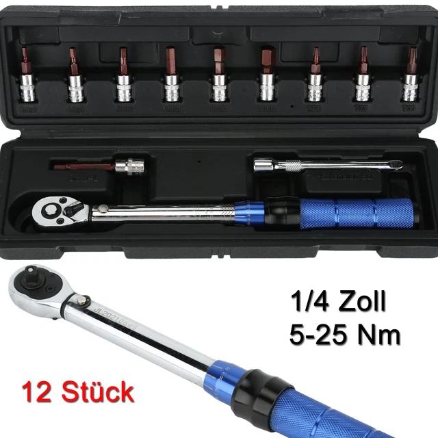 12x.DREHMOMENTSCHLÜSSEL Set 1/4 ZOLL 5-25 Nm DREHMOMENT SCHLÜSSEL 1/4" WERKZEUG