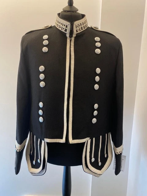 Giacca militare regolare Doublet Tunica Piper Drummer UK 40R nera e argento.