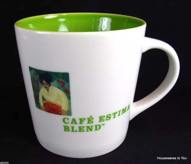 Starbucks Coffee Mug Cup Cafe Estima Blend White Lime Green Inside 16 oz 2005