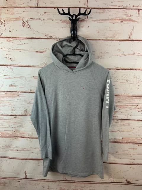 Felpa con cappuccio bambina Tommy Hilfiger 8-10 anni grigio cotone pullover logo bandiera