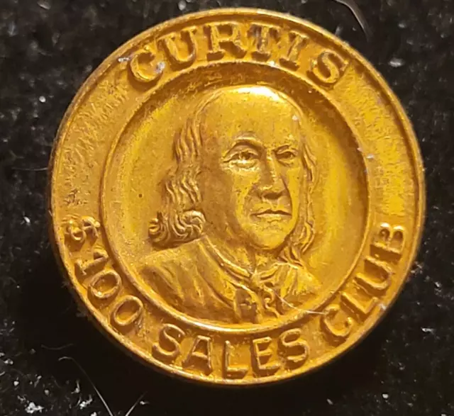 Curtis $100 Sales Club Publishing Award Gold Tone Lapel Pin Bastian Bros