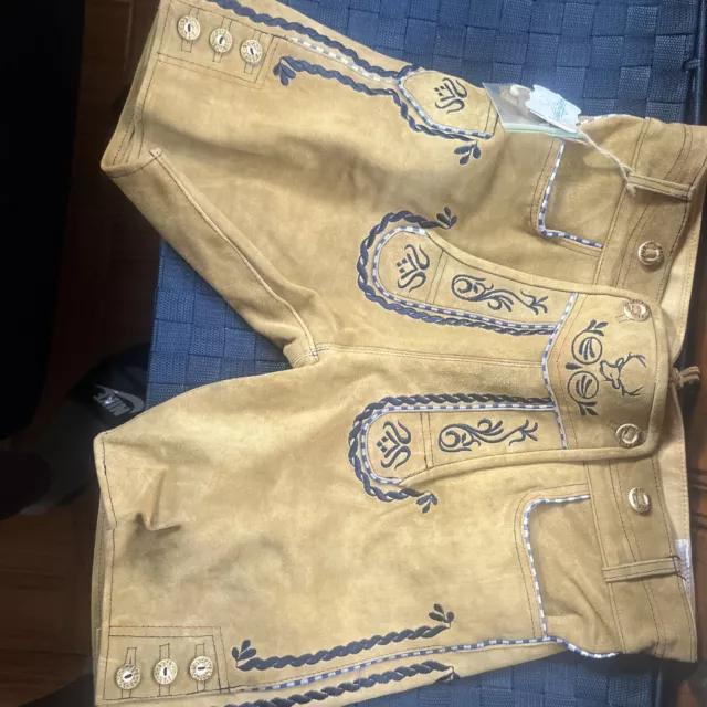 Bavaria Trachten Genuine Leather Lederhosen Shorts Sz 36