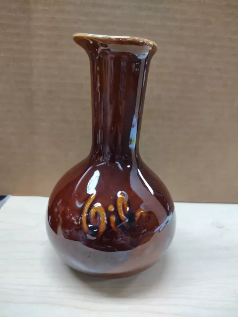Hull Pottery Brown Drip Glaze Oil Cruet/Jar GUC