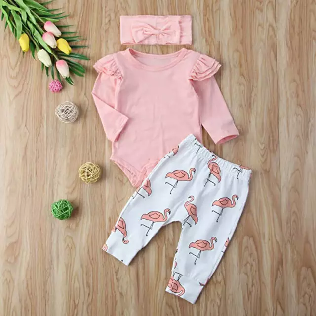 T-shirt top vestiti neonata bambina + pantaloni leggings set abiti fenicottero 2