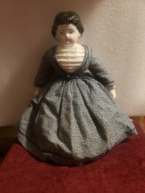 Antique 1890s Low Brow Hair Style China Head Doll Cloth Body China Arms