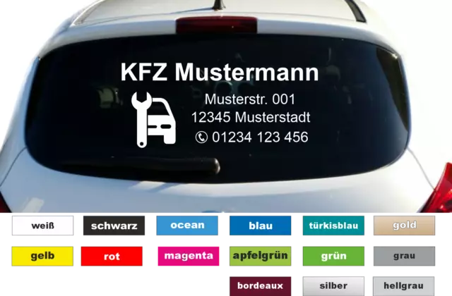 Auto KFZ Werkstatt Werbung Autobeschriftung Aufkleber Heckscheibe Breite 60 cm