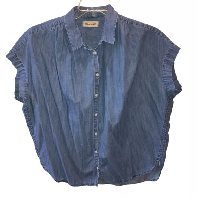 Madewell Womens Large Blue Denim Chambray Button Up Blouse Top Shirt Size L