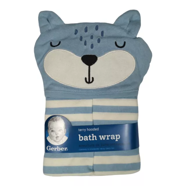 BRAND NEW Gerber Baby Terry Hooded Bath Wrap Towel Blue Bear/Fox 22" x 33" NWT