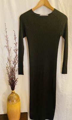 ZARA Ribbed Knit Midi Dress Stretch. Long Sleeve. Medium