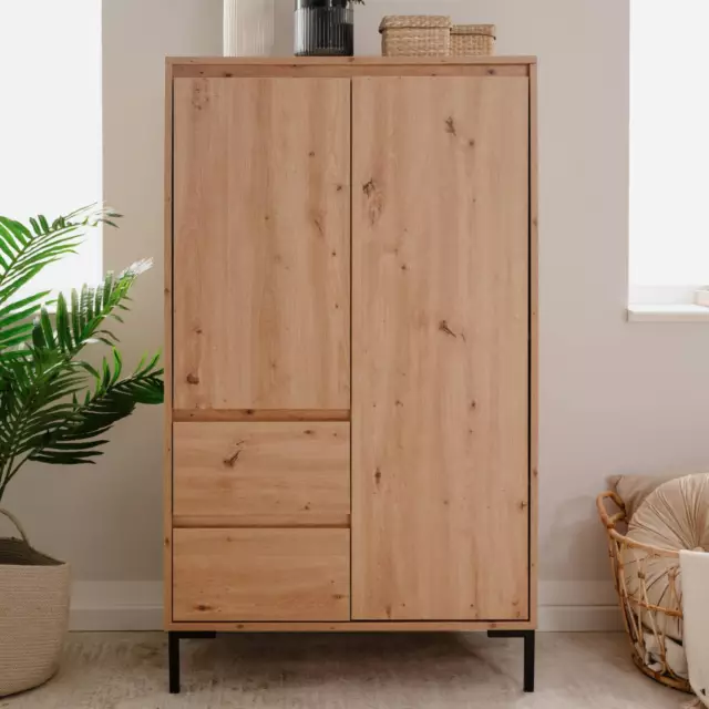 Buffet haut en Bois Chêne Vaisselier Bahut 2 Tiroirs Armoire Salon Homestyle4u 2