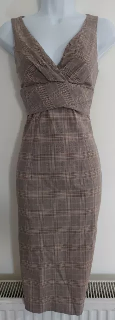 Womens Oasis Dress size 8 brown pencil work formal office checked sexy vgc