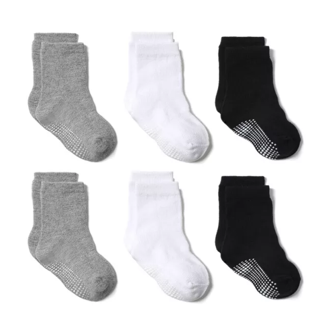 6 Pairs Baby Toddler Newborn Kids Boys Girls Anti-slip Plain Cotton Socks UK 2