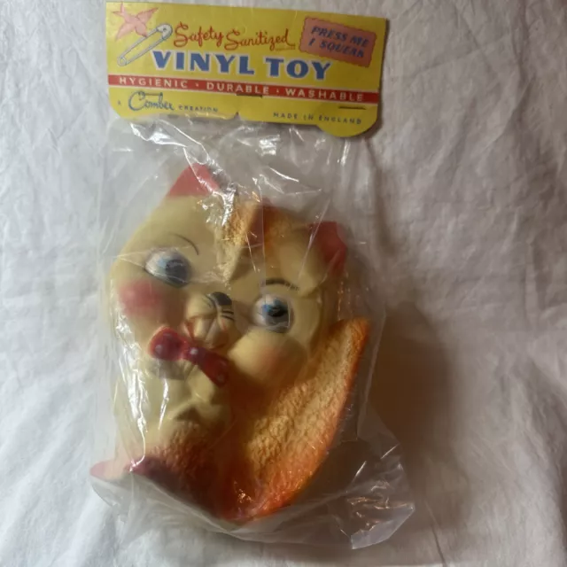 Vintage Large Cat 1960s Combex Squeaky Rubber Toy Bagged And Sealed Old Stock