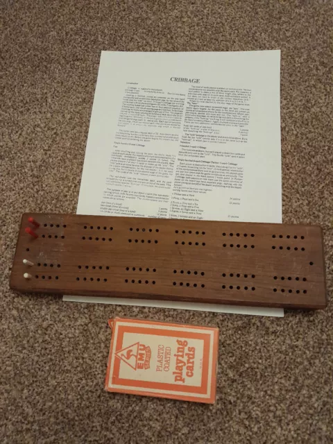 Dark Hard Wood Cribbage Board ,4 Pegs ,Pack Of Cards ,Full Set Of Rules.